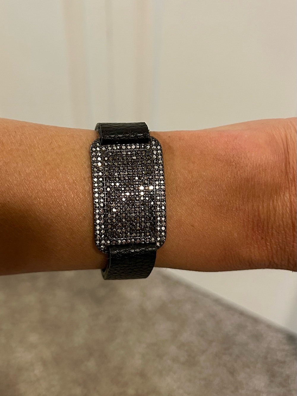 Black Crystal Accent Leather Bracelet - Women's Fashion Bracelet - Picture 3 of 5